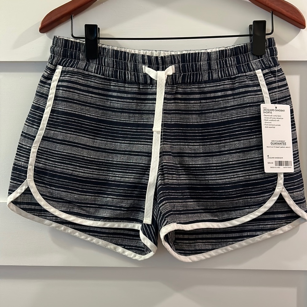ATHLETA Jacquard Sandbar Shortie - Navy/White 100% Linen - Size 4